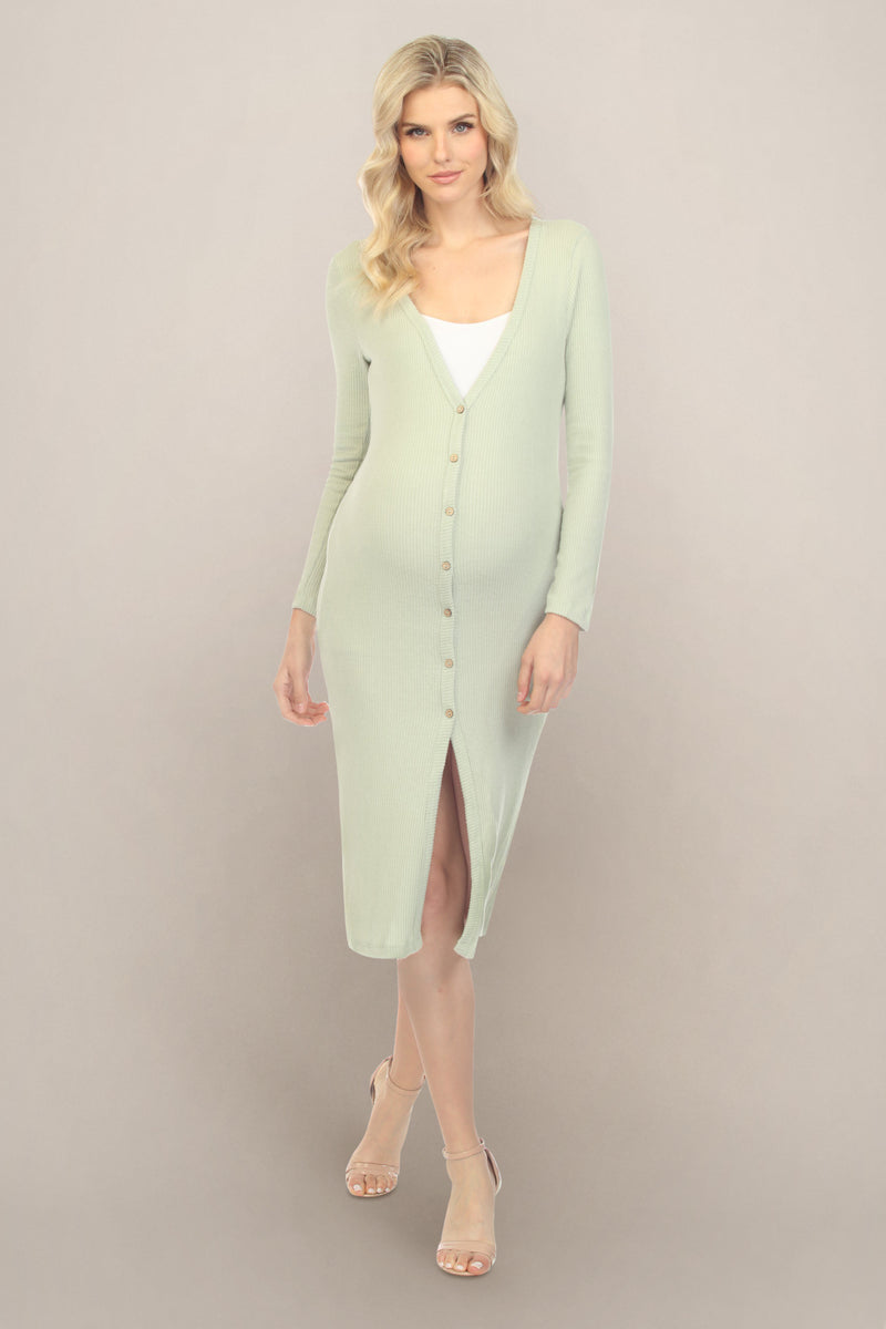 Green Sage Button-Up Midi Maternity and Nursing Dress L