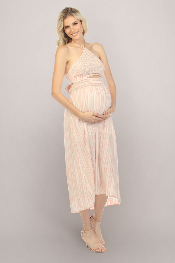 Pink Backless Maternity Dress Front