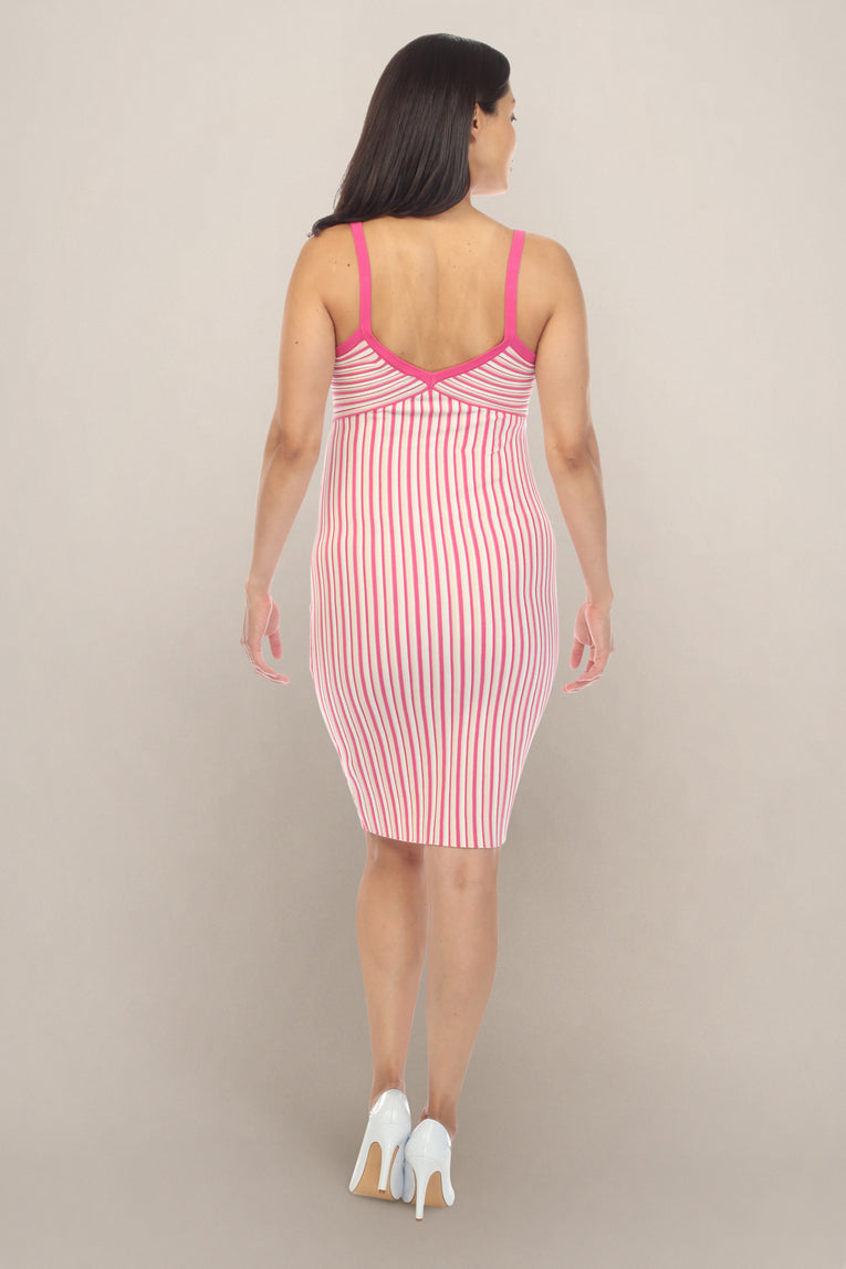 Pink White Short Maternity Dress Back