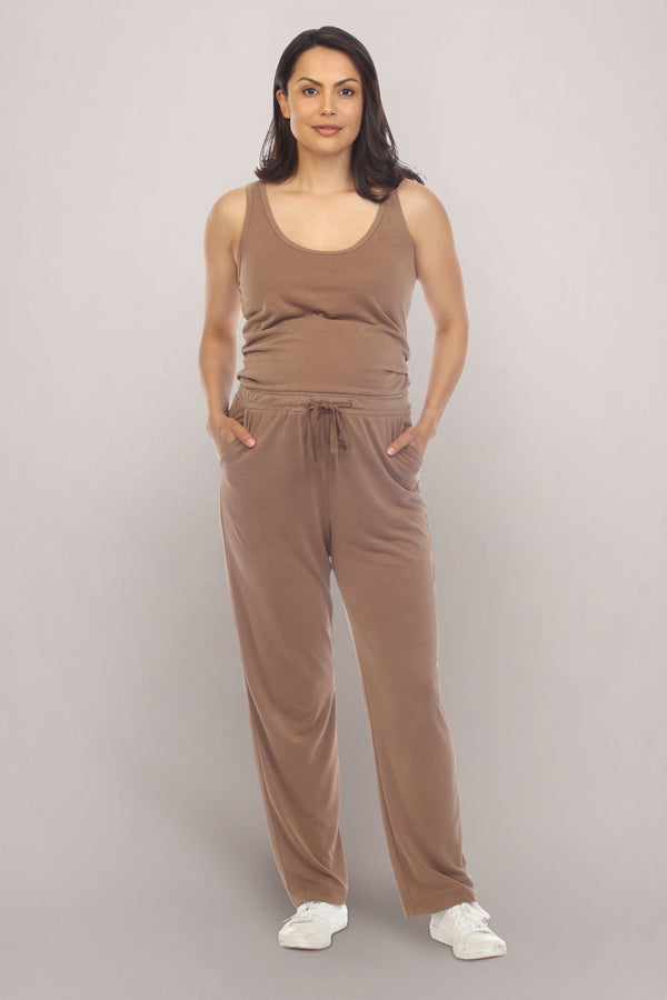Plain Mocha Jumpsuit Maternity Dress