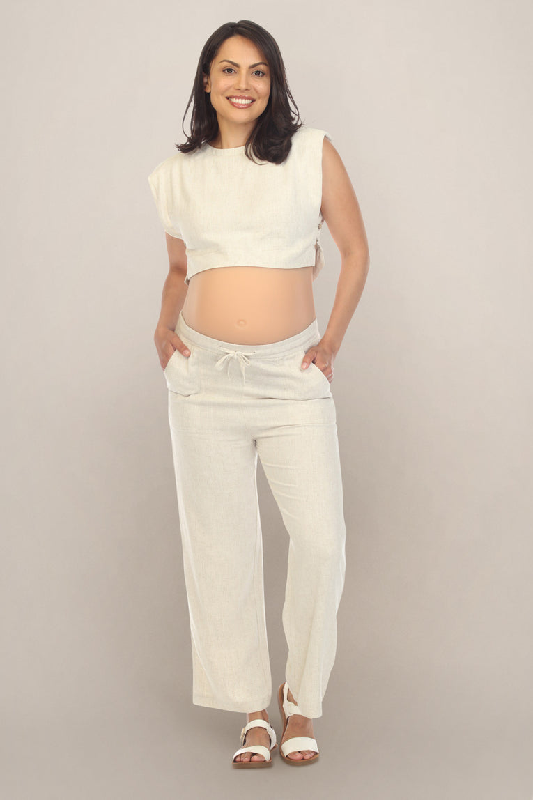 Plain Sand Top Bottom Maternity Dress