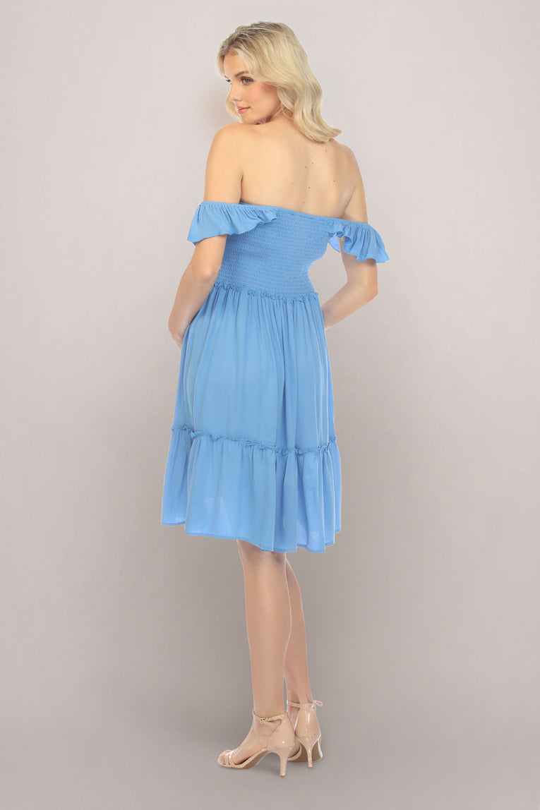 Simple Blue Maternity Dress Back