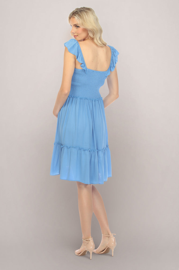 Simple Blue Maternity Dress Full Back