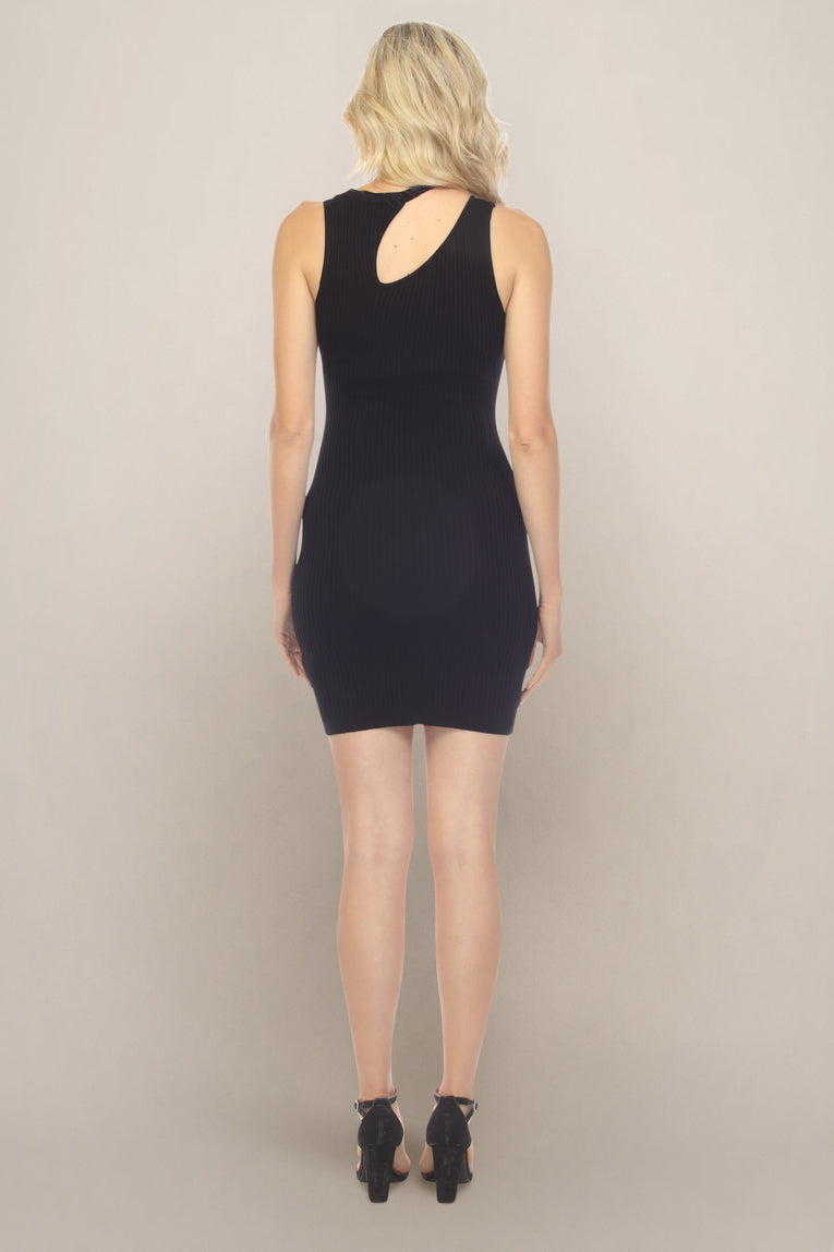 Solid Black Short Maternity Dress Back