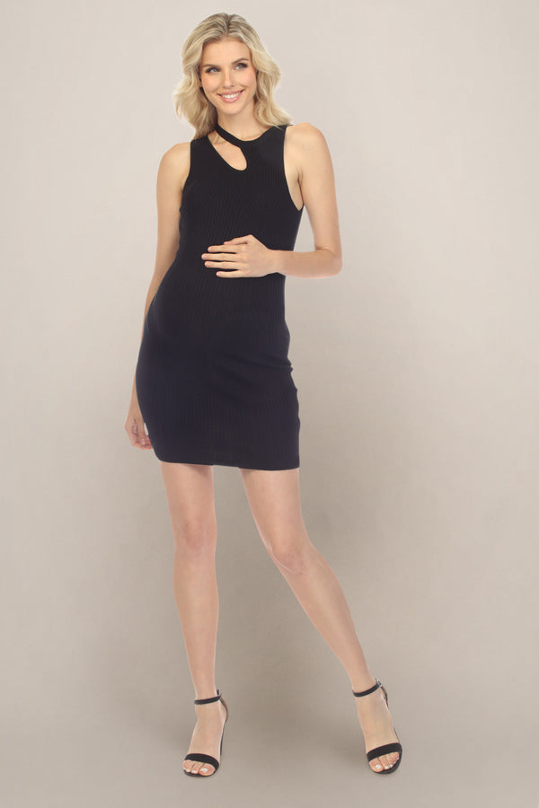 Solid Black Short Maternity Dress Front