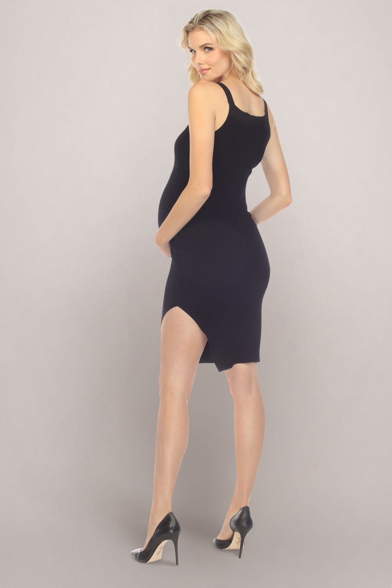 Solid Mini Black Maternity Dress Back