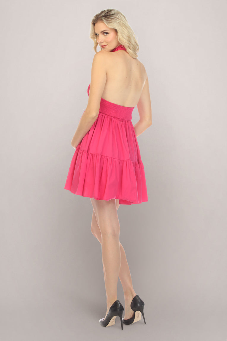 Solid Pink Short Maternity Dress Back