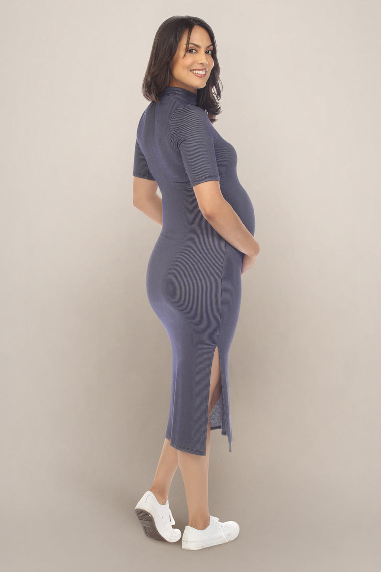 Textured Navy Maternity Dress Back