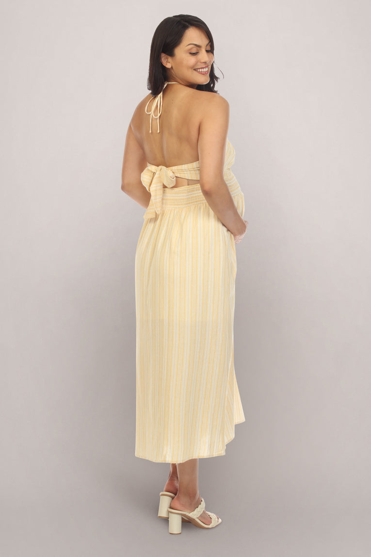 Yellow Chequered Maternity Dress Back