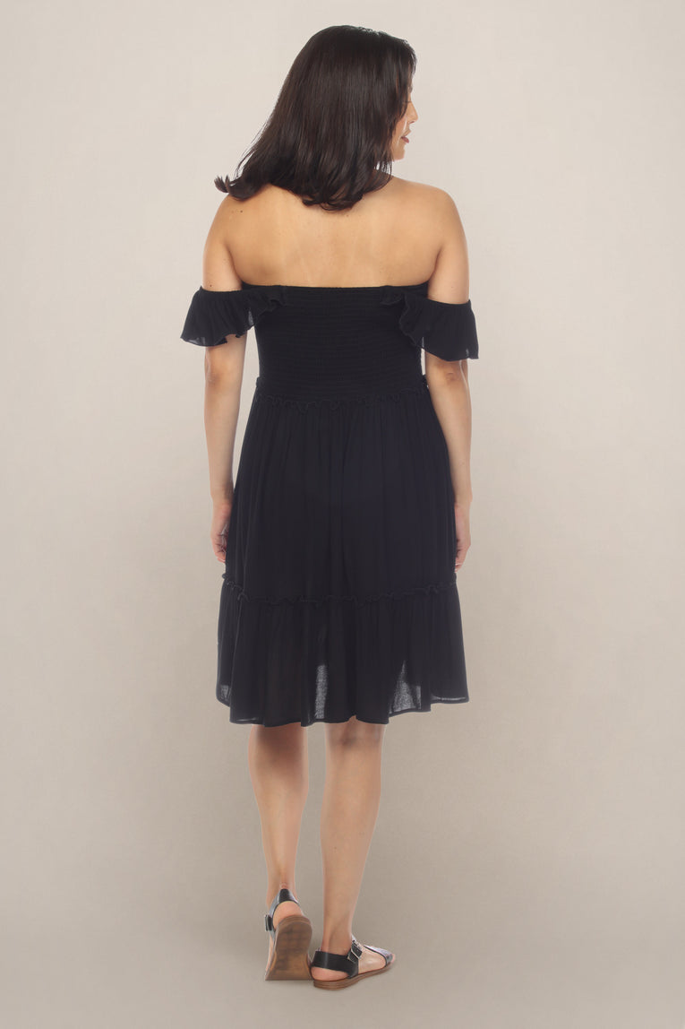 Basic Black Off Shoulder Maternity Dress Back