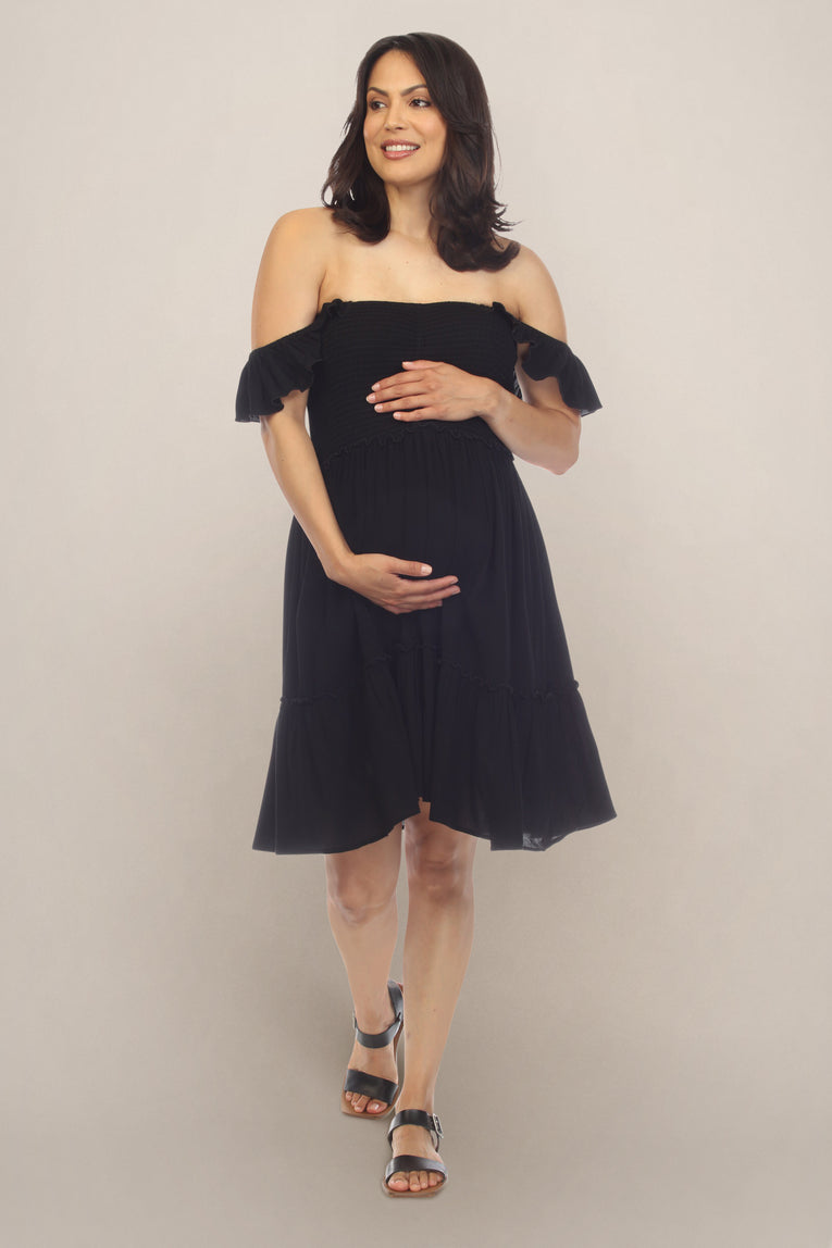 Black Off the Shoulder Maternity Smock Dress Black Off the Shoulder Maternity Smock Dress