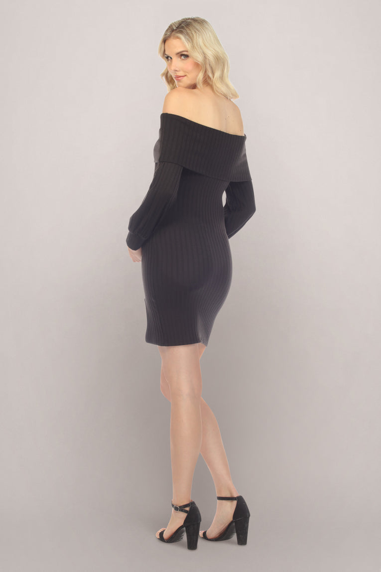 Sexy Black Long Sleeve Maternity Dress with Folded Neckline S Sexy Black Long Sleeve Maternity Dress with Folded Neckline S