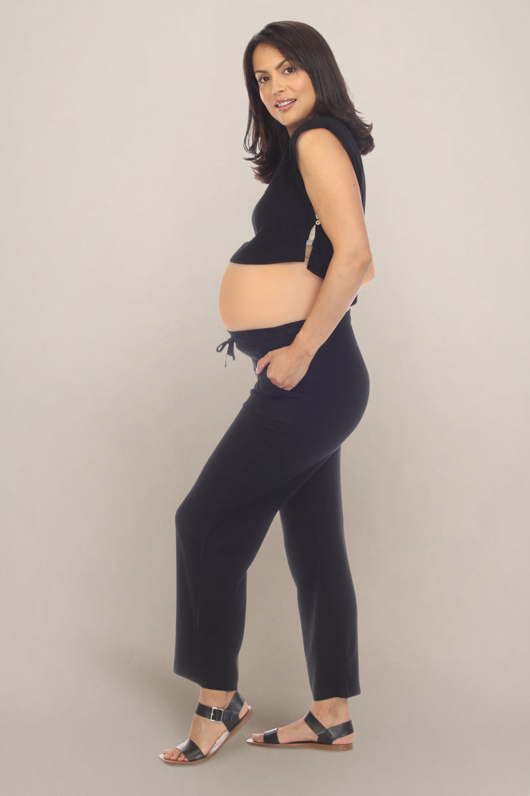 Casual Stylish Crop Top Black Maternity Dress Side