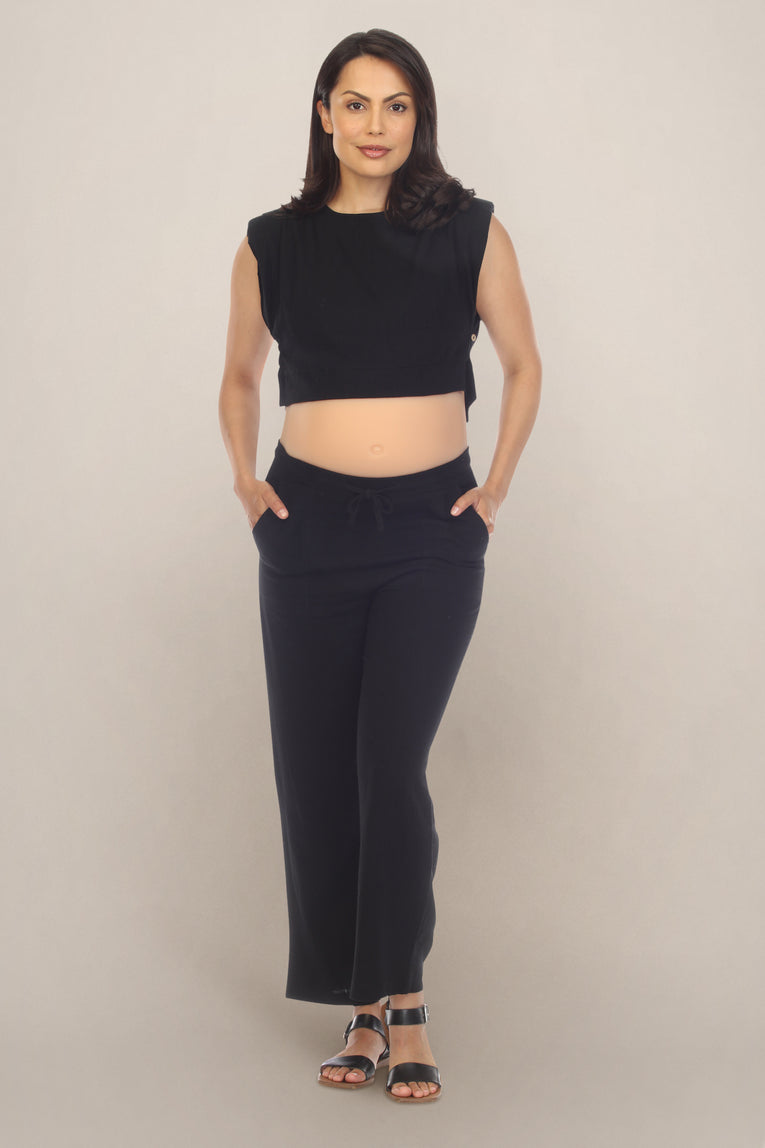 Black Two-Piece Cropped Maternity Set S Black Two-Piece Cropped Maternity Set S