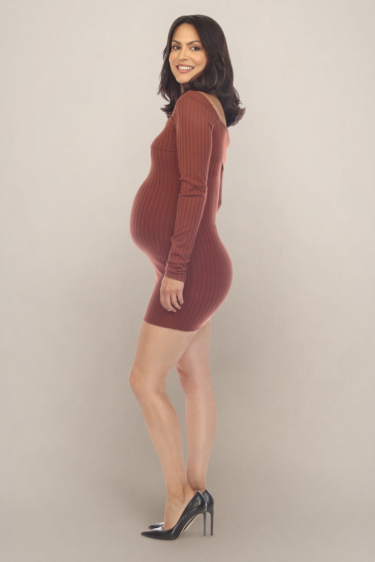Maroon Off the Shoulder Maternity Cocktail Dress with Long Sleeves Maroon Off the Shoulder Maternity Cocktail Dress with Long Sleeves