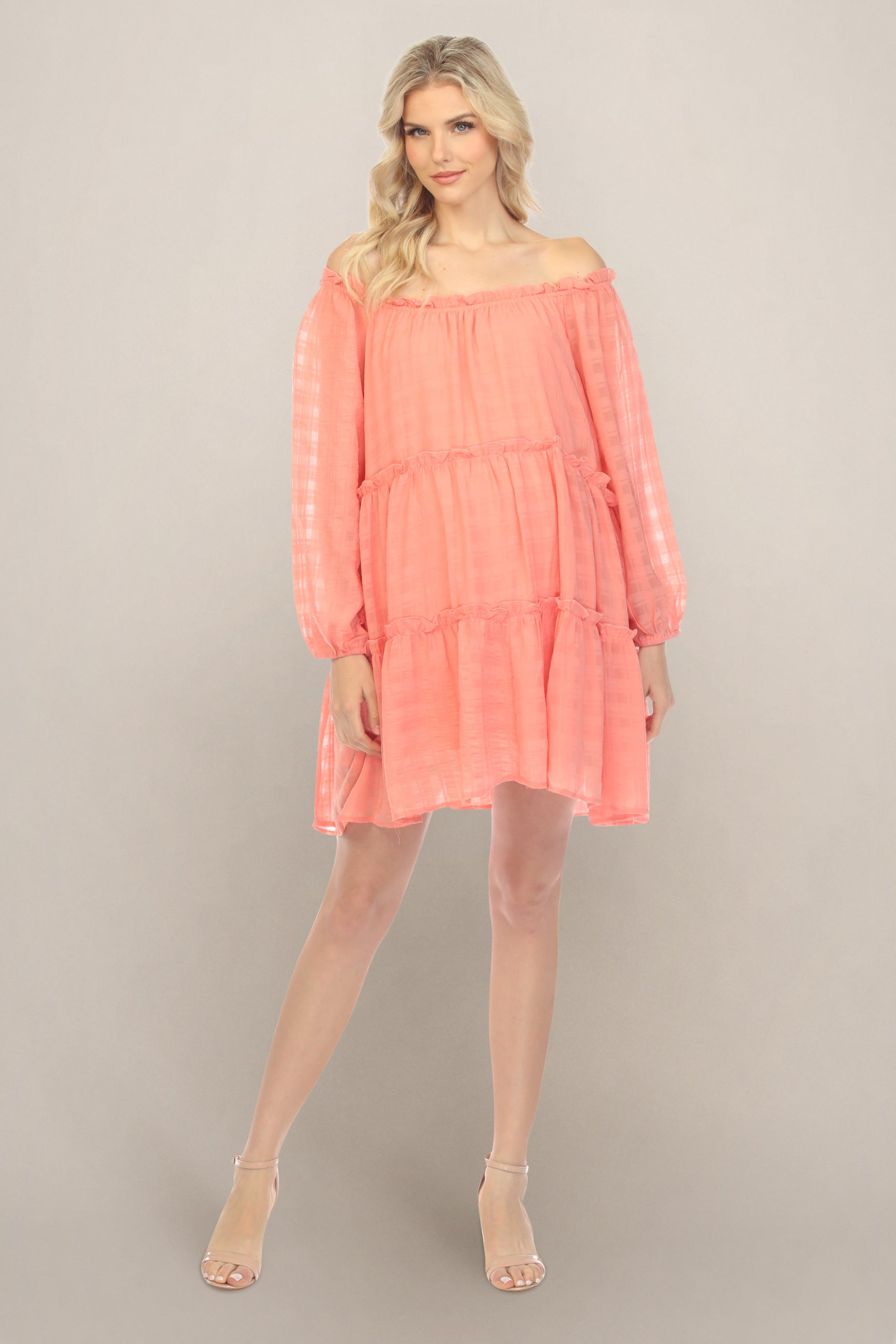 Pink Coral Long Sleeve Spring Maternity Dress M