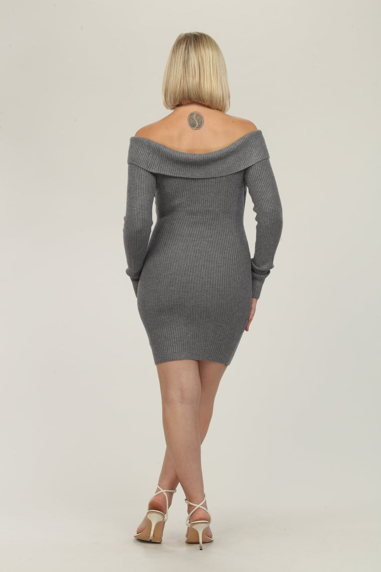 Grey Sweater Off the Shoulder Mini Dress L Grey Sweater Off the Shoulder Mini Dress L