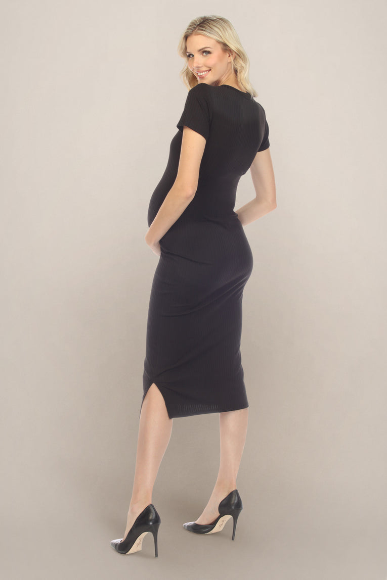 Black Split Midi Maternity Dress Black Split Midi Maternity Dress