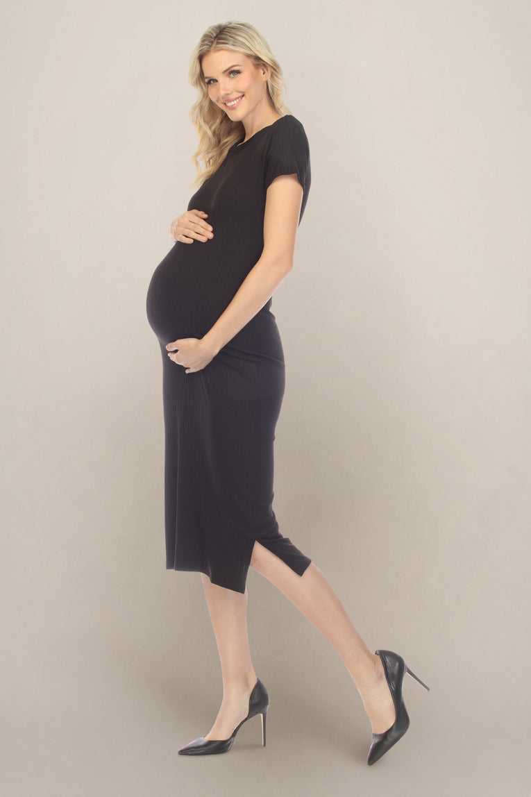 Black Split Midi Maternity Dress Black Split Midi Maternity Dress