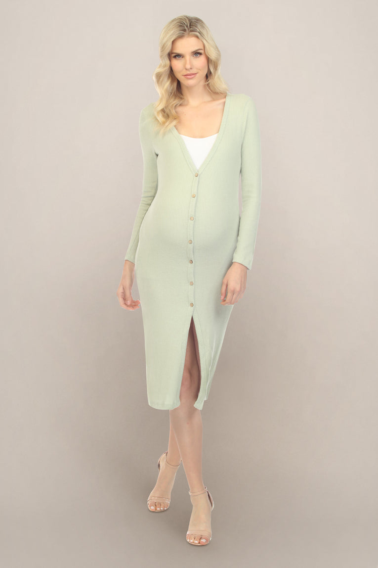 Green Sage Button-Up Midi Maternity and Nursing Dress L Green Sage Button-Up Midi Maternity and Nursing Dress L