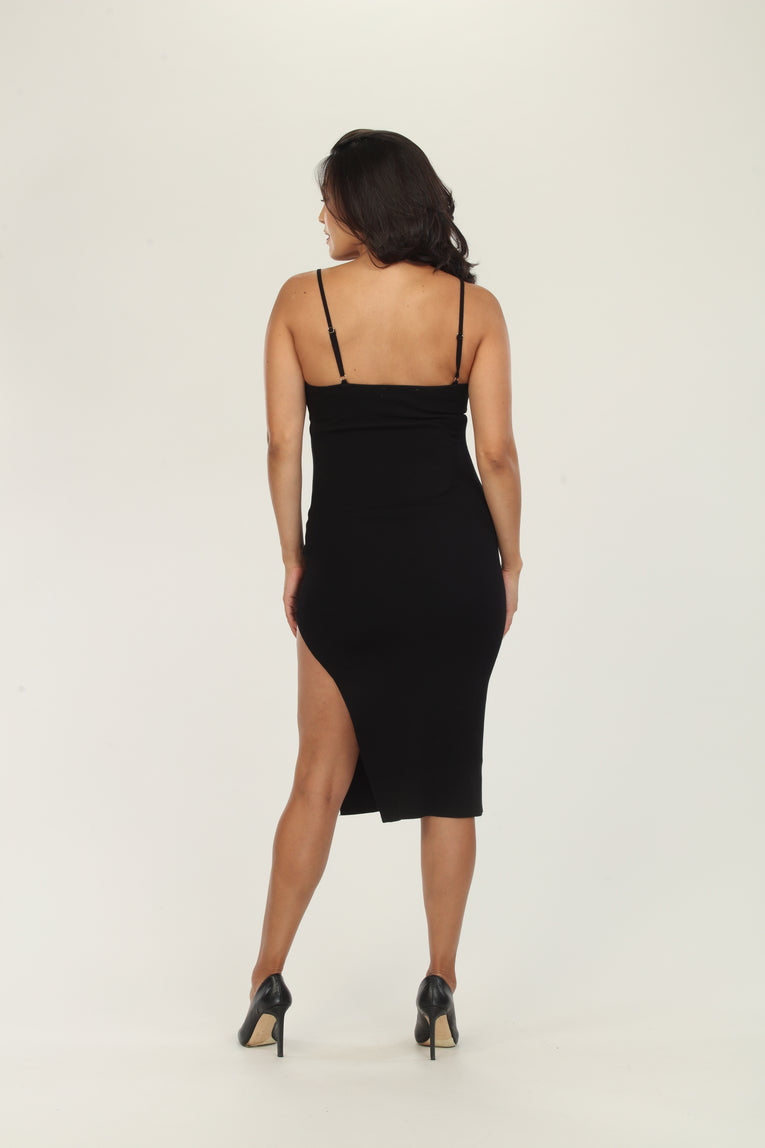 Matt Black Slit Maternity Dress Back