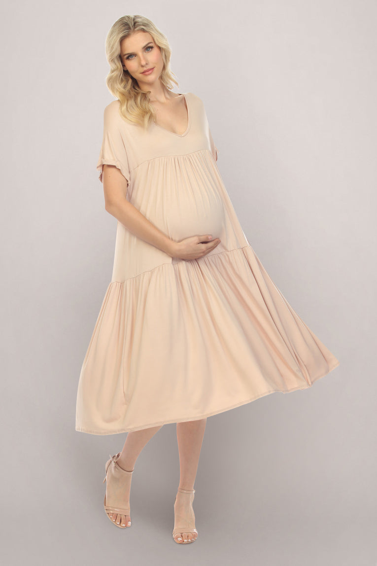 Light Mocha Brown Maternity Midi Beach Maternity Dress M Light Mocha Brown Maternity Midi Beach Maternity Dress M