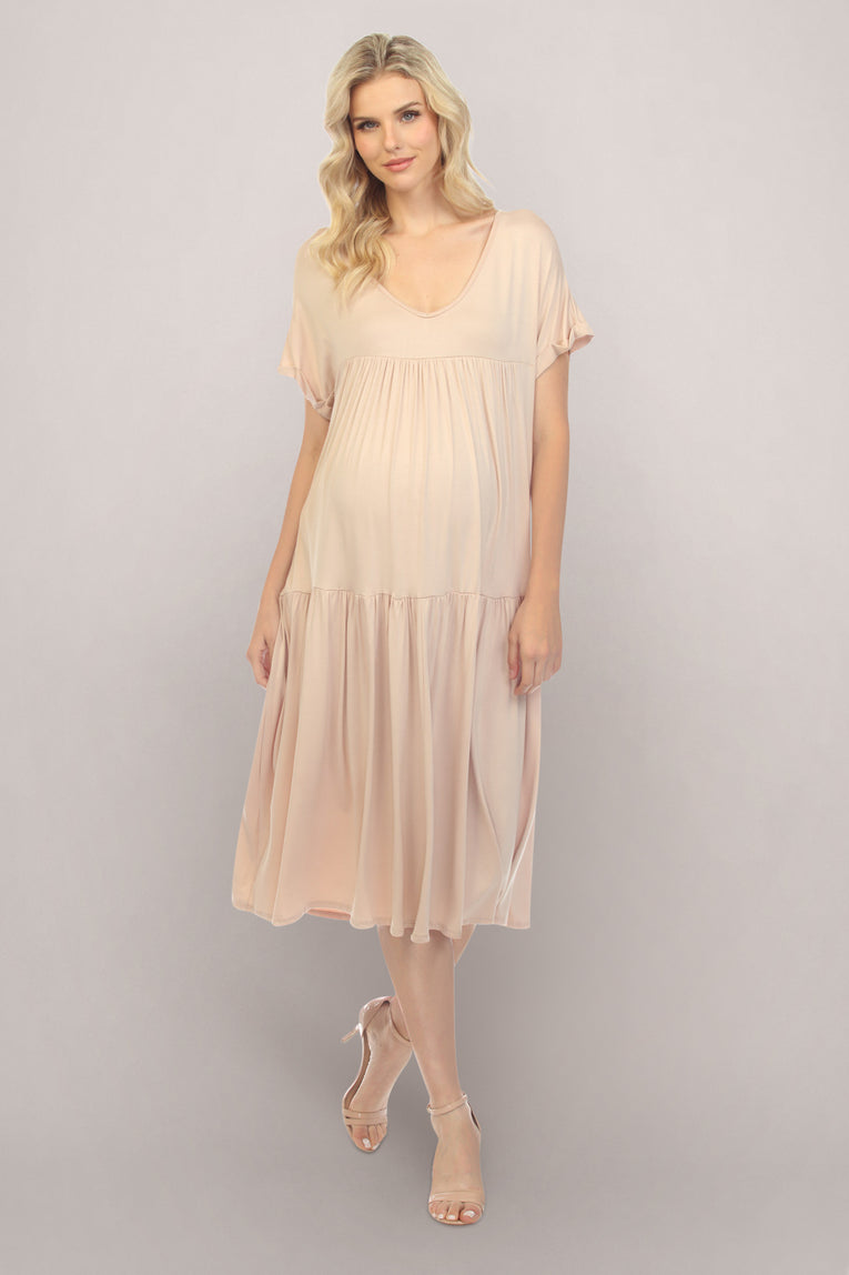 Light Mocha Brown Maternity Midi Beach Dress