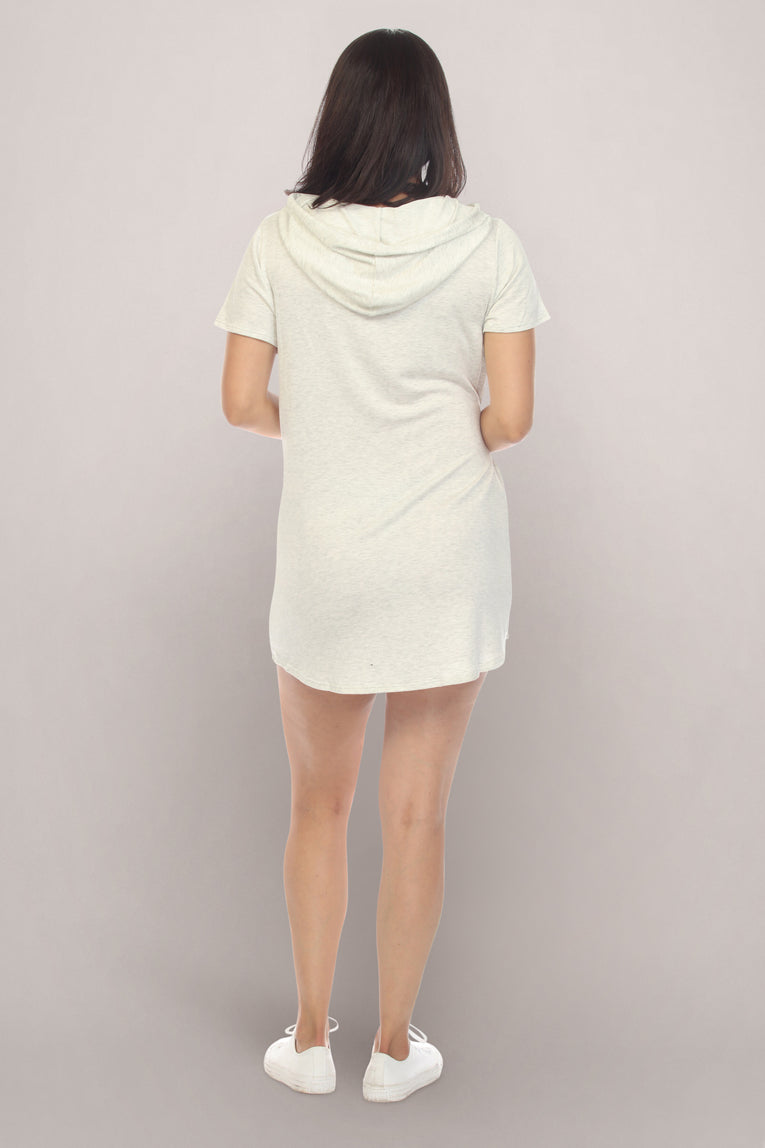 Oatmeal Maternity Dress With Hood Back