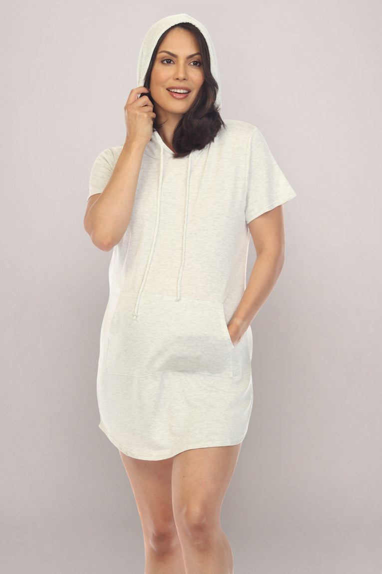 Off White Hooded Short Sleeve Maternity Sweater Dress Off White Hooded Short Sleeve Maternity Sweater Dress