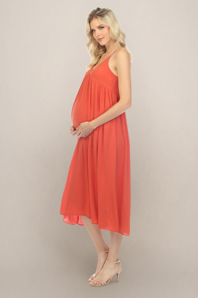 Orange Empire Waist Midi Maternity Dress Orange Empire Waist Midi Maternity Dress