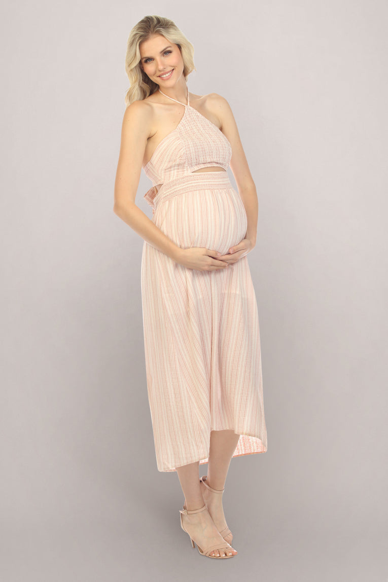 Pink Stripe Halter Maternity Dress S Pink Stripe Halter Maternity Dress S