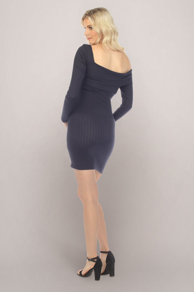 Plain Navy Blue Maternity Dress Back