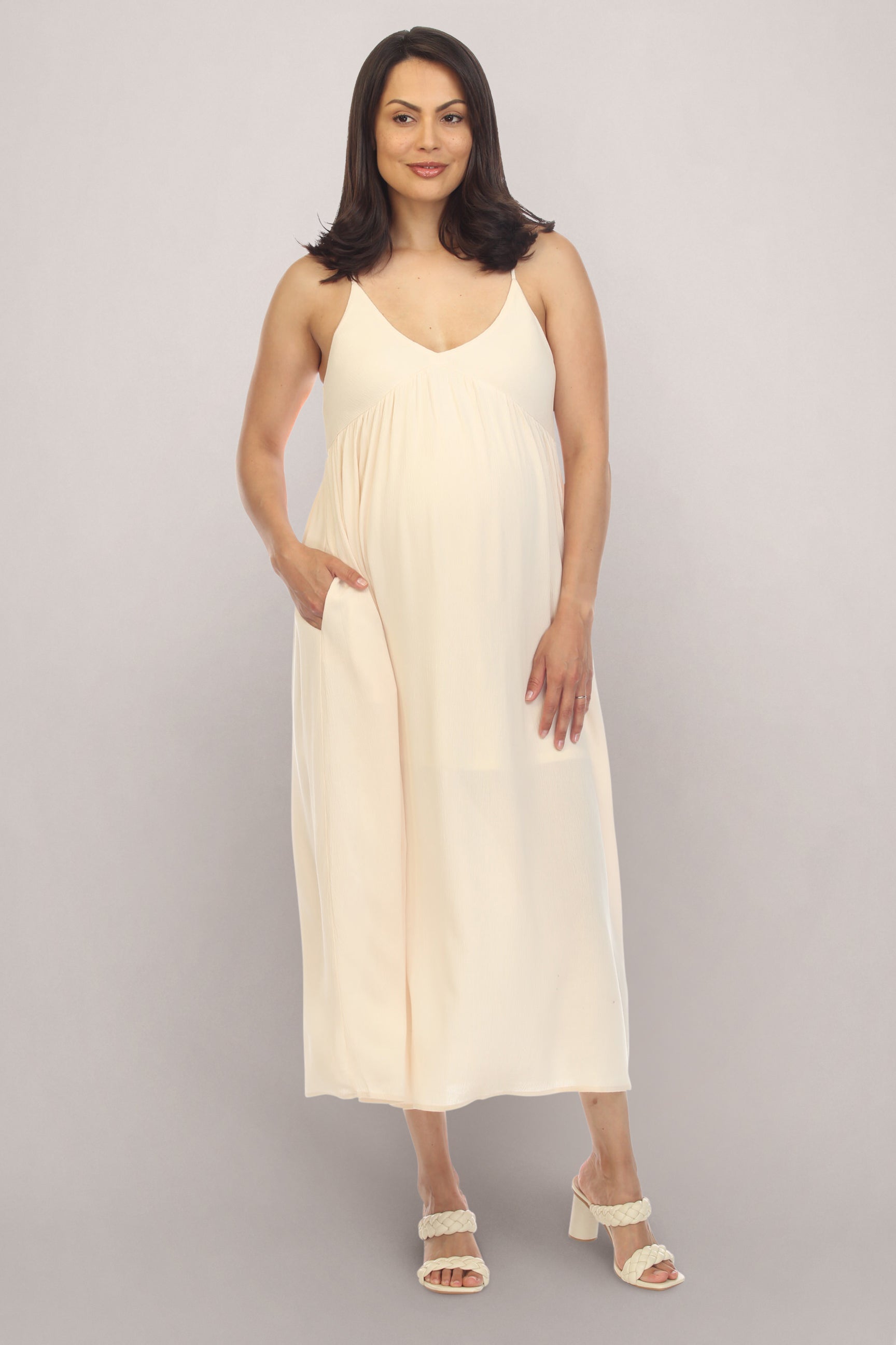 Natural Empire Waist Midi Maternity Dress L