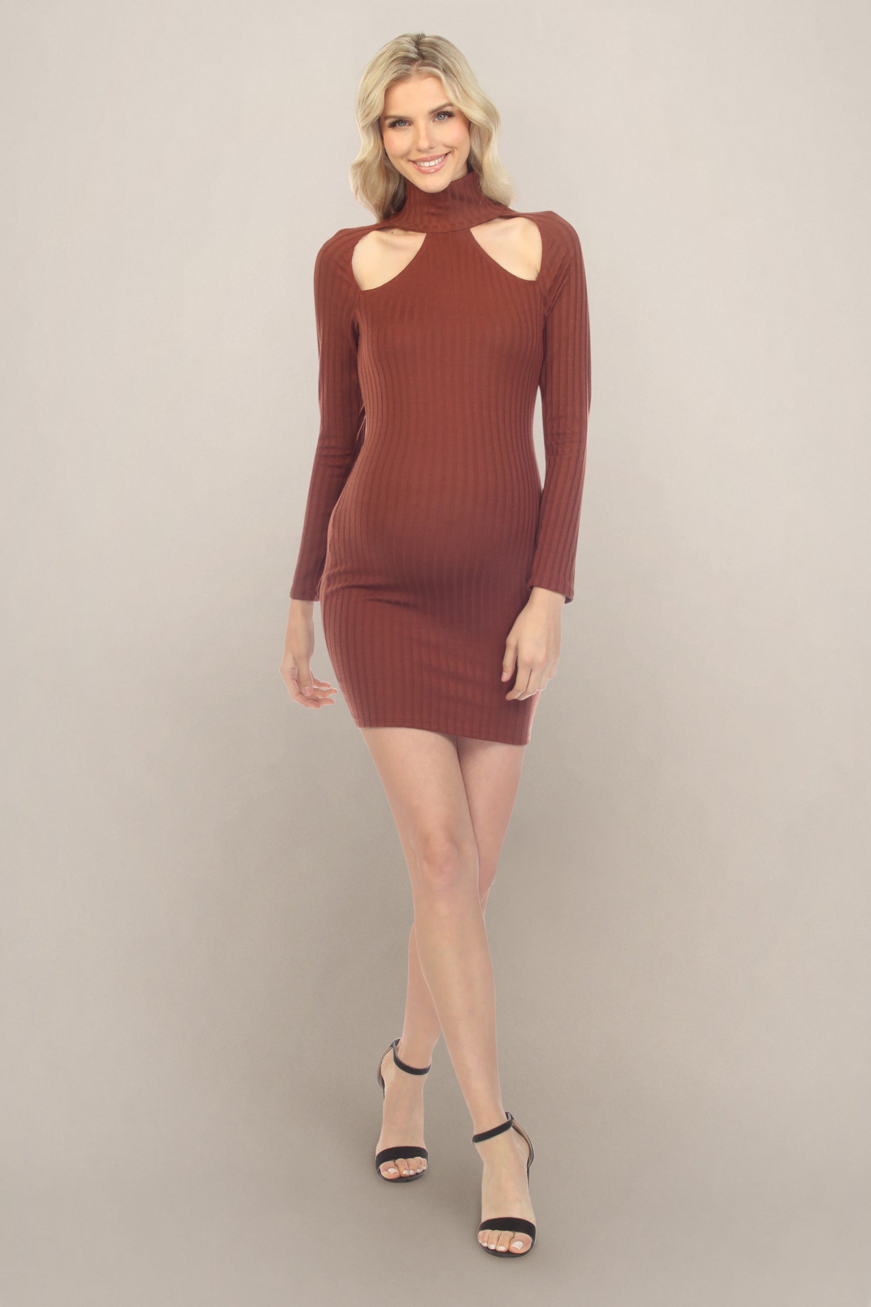Red Brown Maternity Bodycon Maternity Dress with Collar Cut Outs S