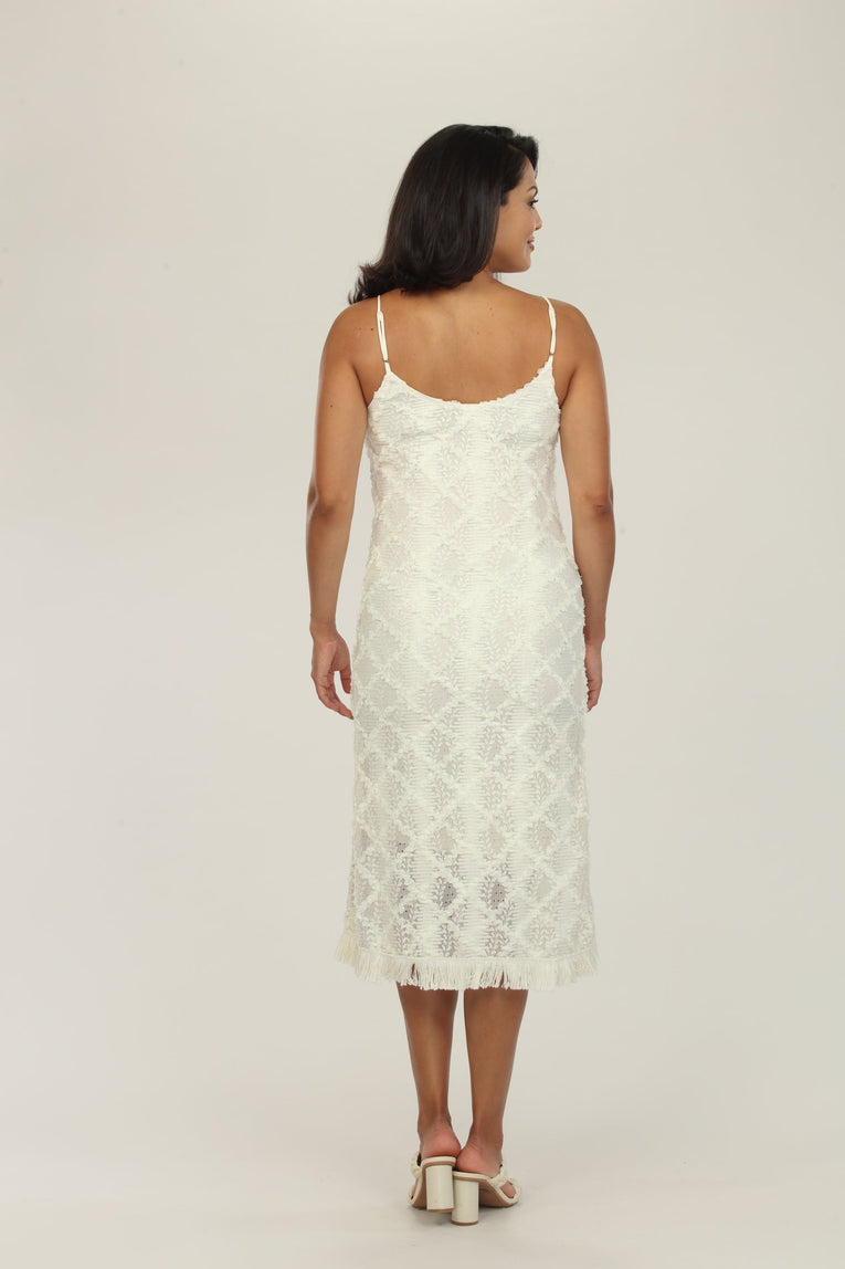 Ivory Fringe Hem Lace Midi Dress Ivory Fringe Hem Lace Midi Dress